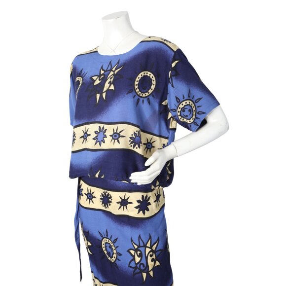 Vintage 90s Venus Sun & Moon Print Rayon Crop Top Wrap Maxi Skirt Co-ord Set - Picture 3 of 15